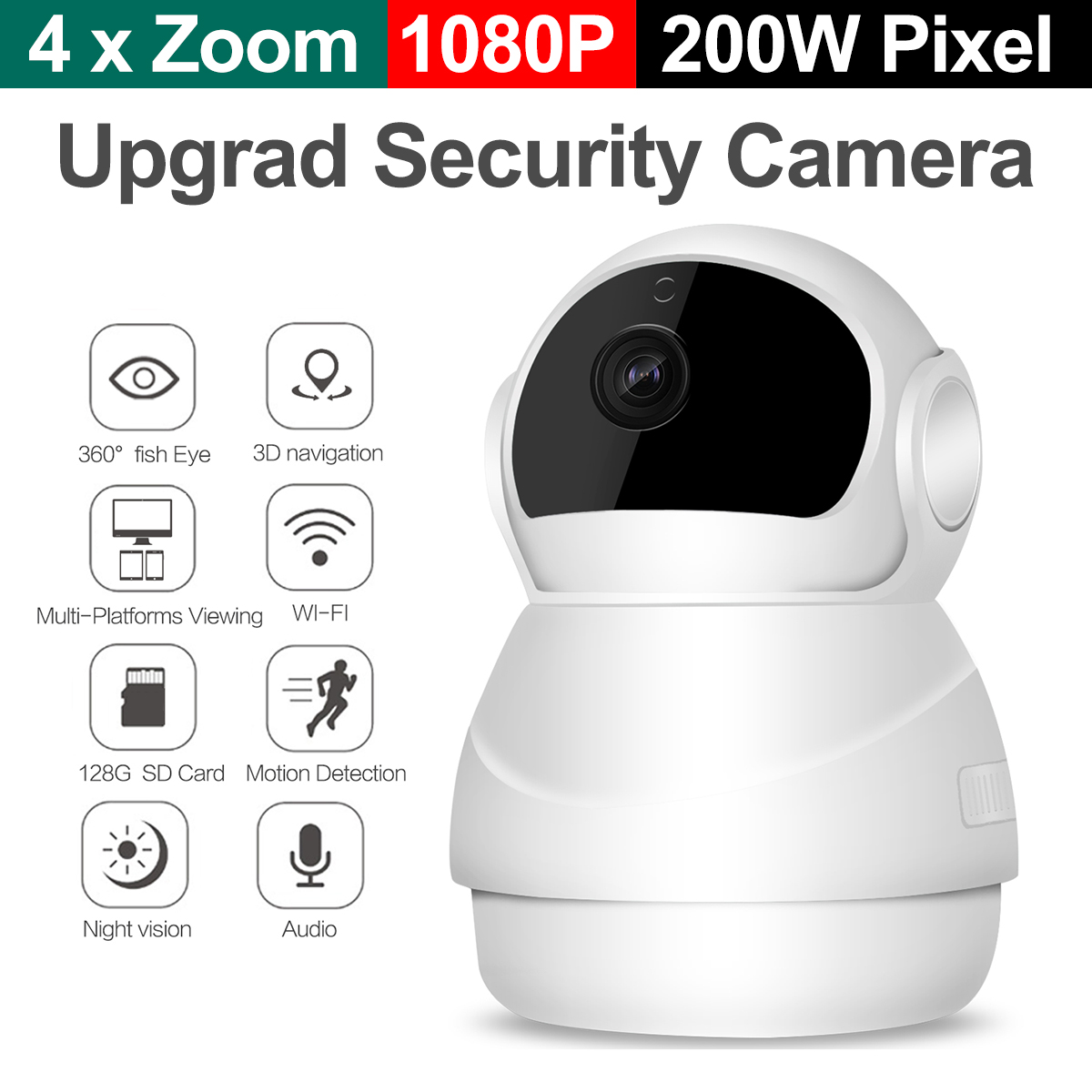 Bakeey 1080P 360 Degree Smart WIFI IP Camera Support Two-way Audio PIR Motion Sensor 4 x Zoom TF Card Storage Baby Monitor 4
