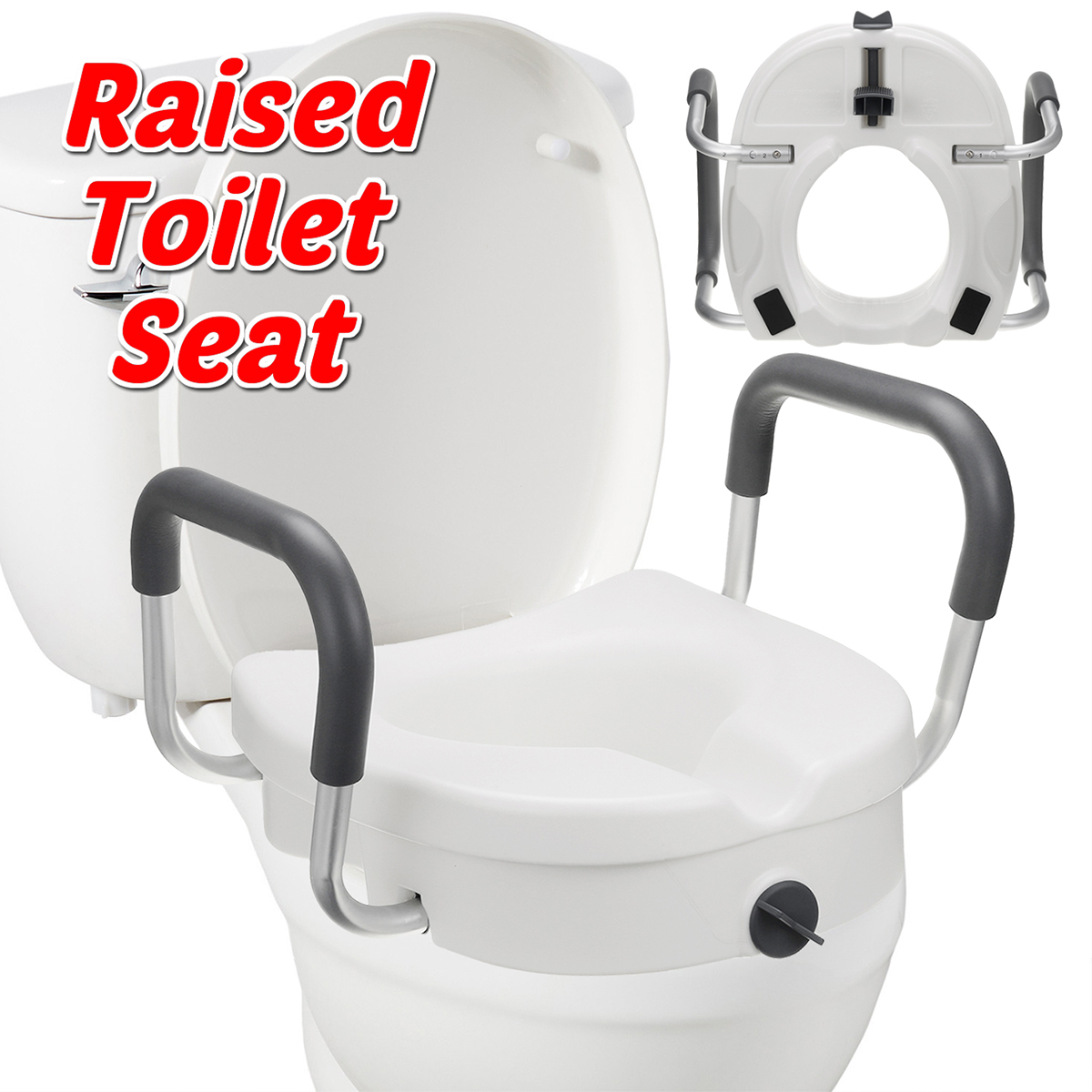 Removable Raised Toilet Seat With Arms Handles Padded Disability Aid Elderly Supports 3
