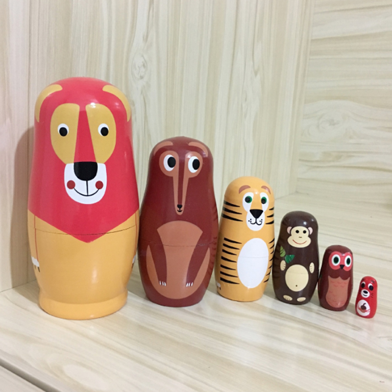 

6PCS/Set Wooden Animal Paint Nesting Dolls Decorations Russian Doll Matryoshka Hand Paint Toys Home Decoration Gifts