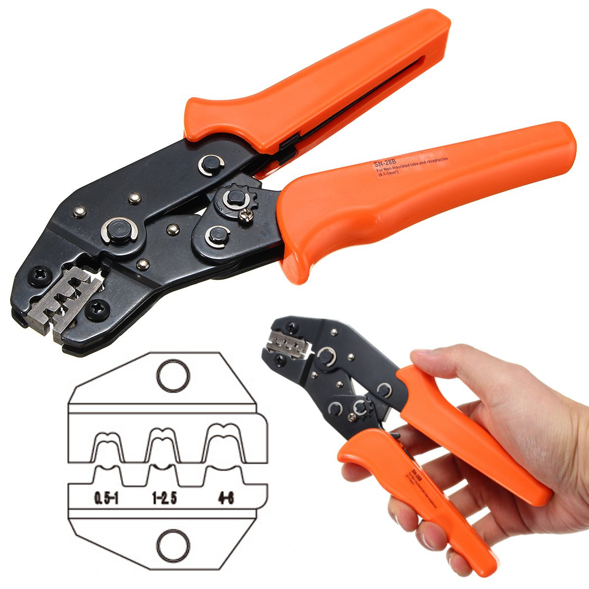 

SN-28B 18-28AWG 0.1-1.0mm² Cables Plier Crimping Tool for Non-insulated Tab Receptacle