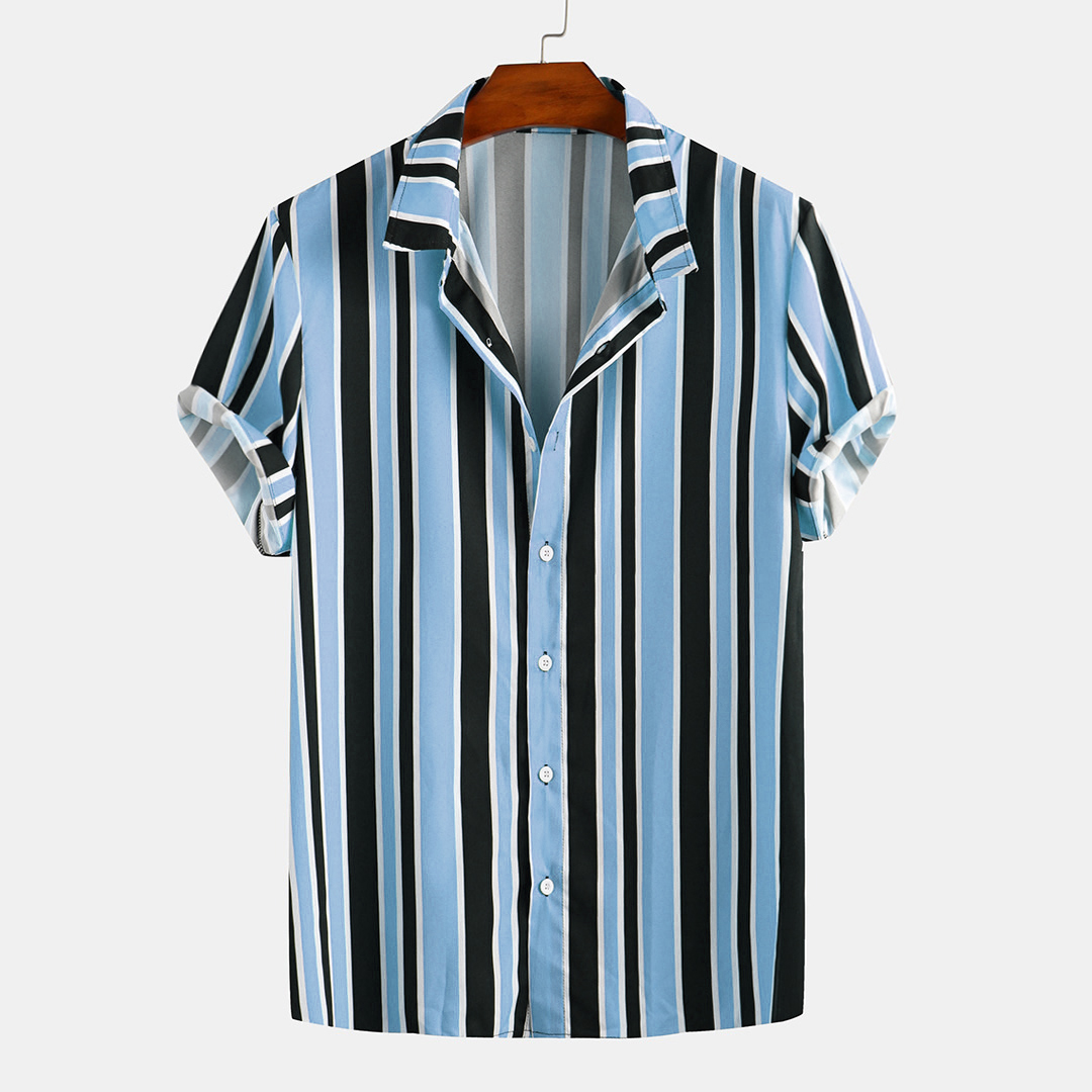 New Men Stripe Turn Down Collar Short Sleeve Shirts – Chile Shop