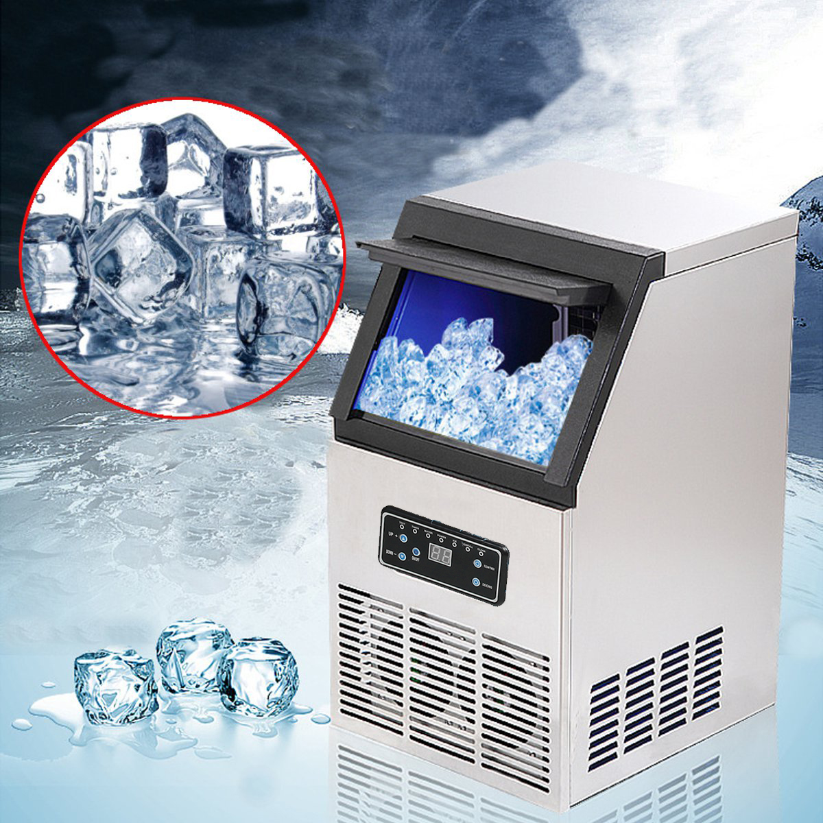 

Automatic Ice Making Machine 60 KG Commercial or Household for Bar Coffee Milk Tea Shop Electric Cube Ice Maker Machine Portable