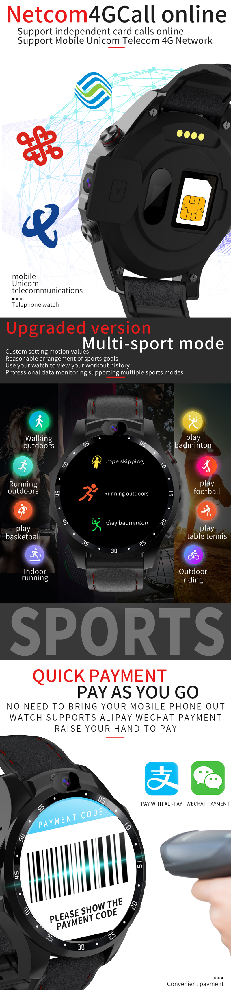 JSBP X361 Pro 4G Dual HD Camera GPS Smart Watch Phone Waterproof Fitness Sports Bracelet 3