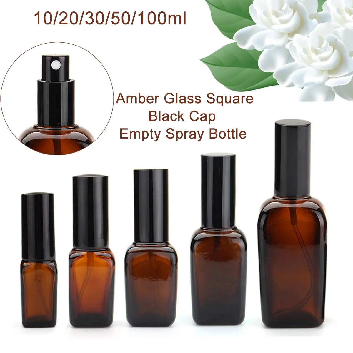 5Pcs Amber Glass Spray Bottles