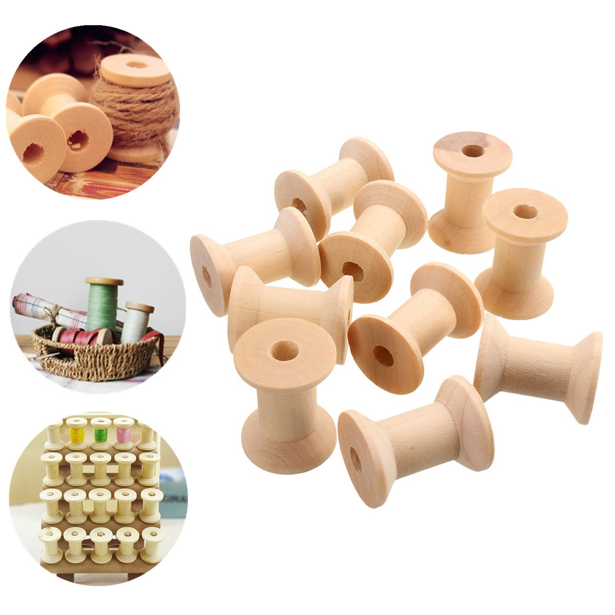

10Pcs Vintage Style Wooden Bobbins Spools Reels For Sewing Ribbons Twine Crafts