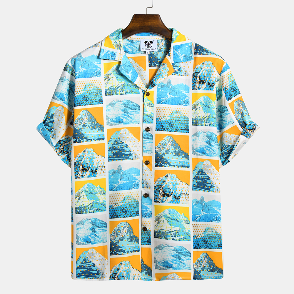

Mens Summer Шаблон Печать с коротким рукавом Гавайские рубашки