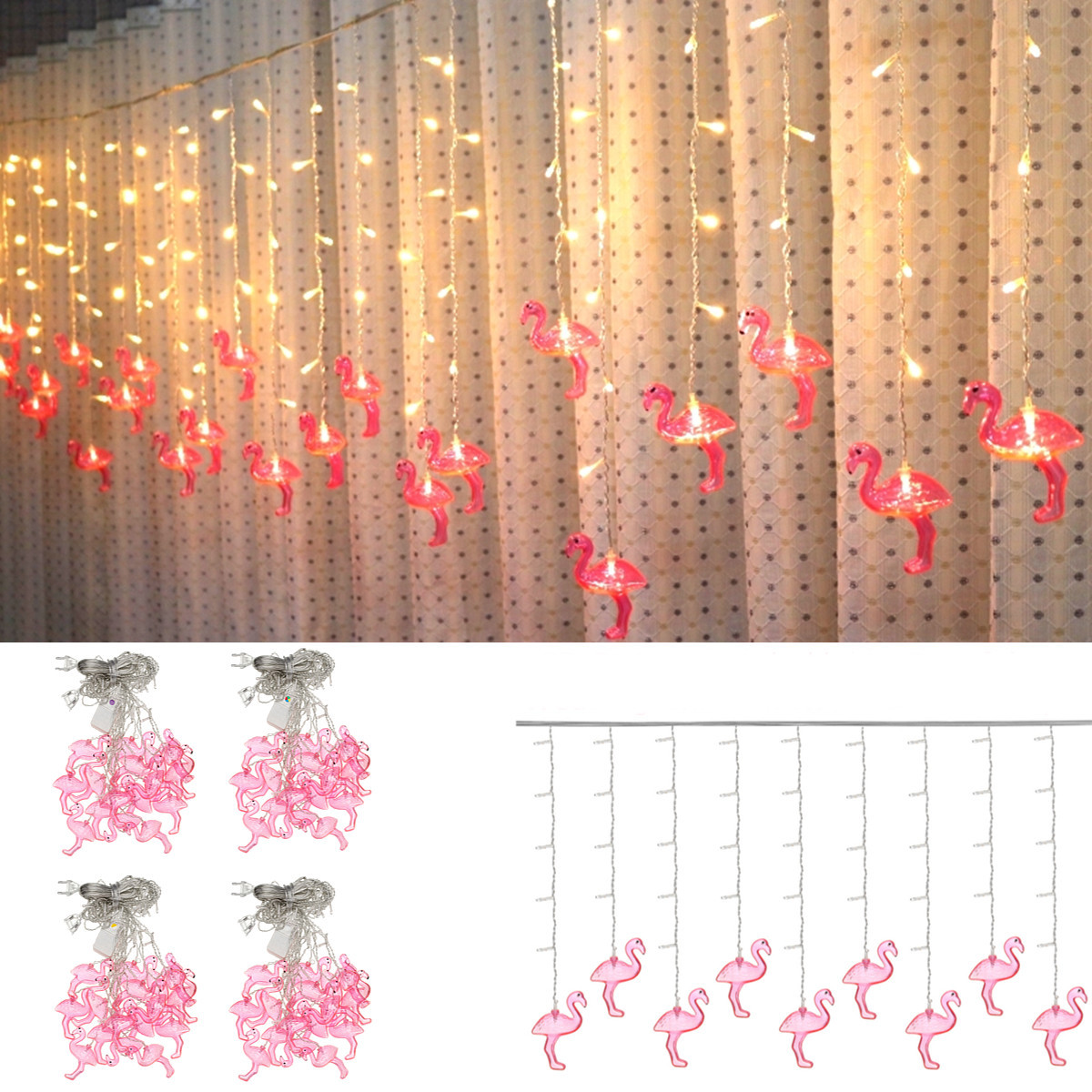 

AC220V 3.5M 96 LED Flamingo String Curtain Light Fairy Lamp Wedding Indoor Home Decor EU Plug