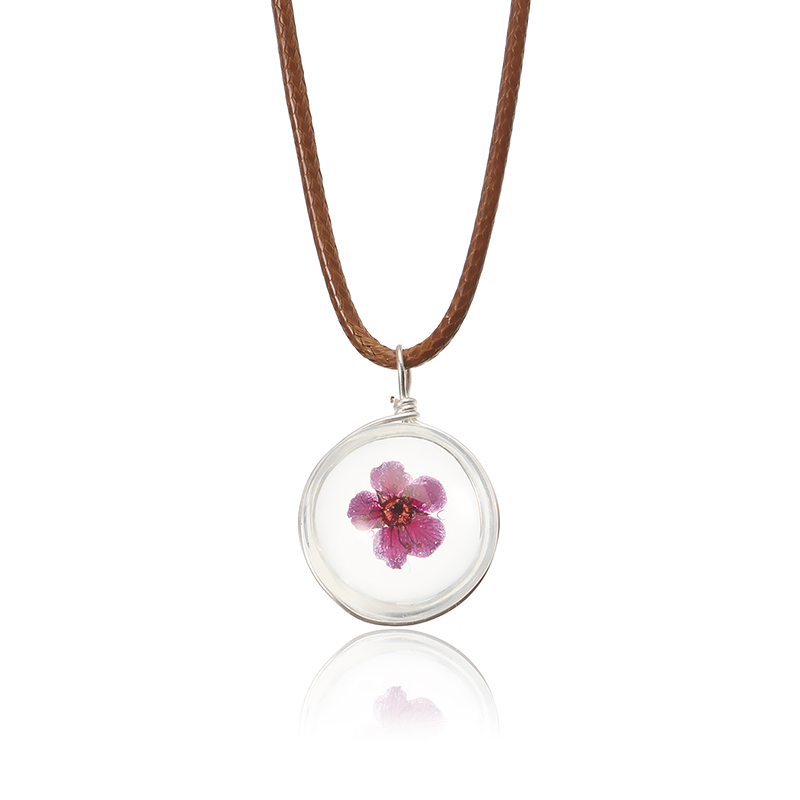 

Lovely Dried Flowers Crystal Ball Pendant Wax Rope Clavicle Necklaces