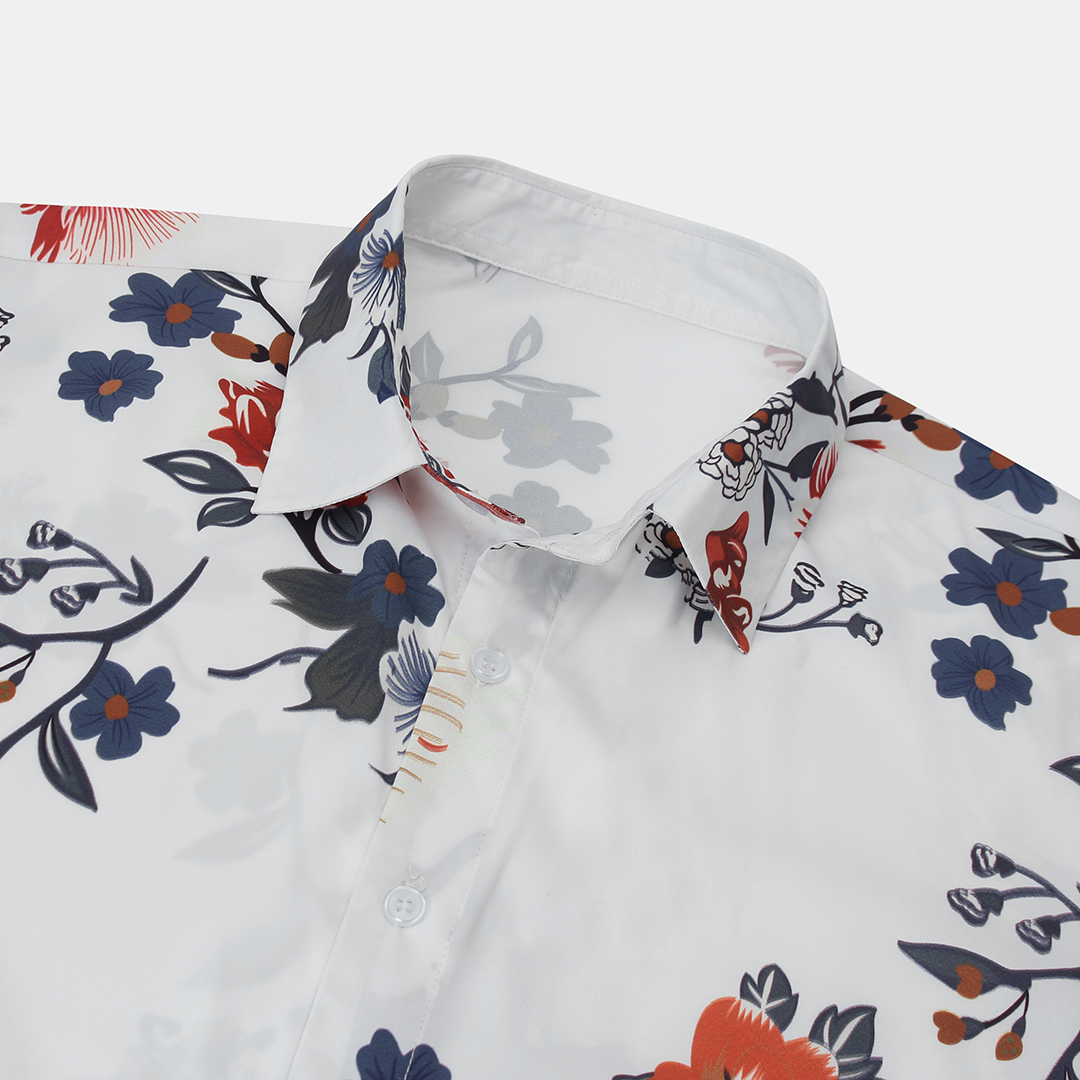 New Mens Chinese Fashion Floral Printed Square Collar Shirts – Chile Shop