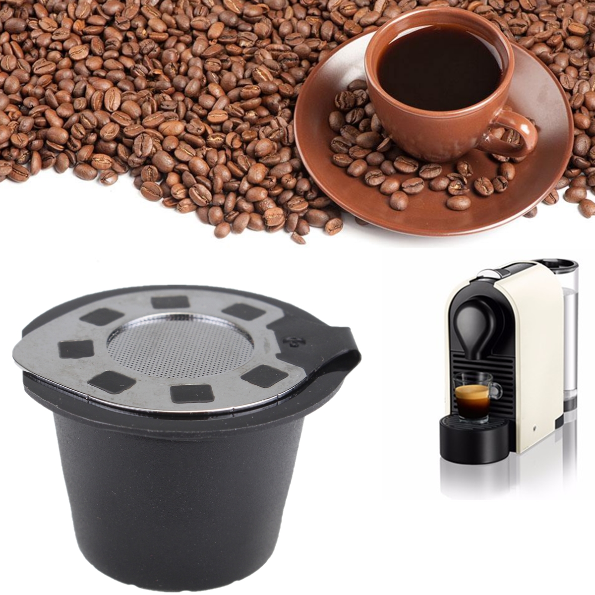 

Stainless Steel Refillable Reusable Coffee Capsule Cup Pod Filter Tool For Nespresso