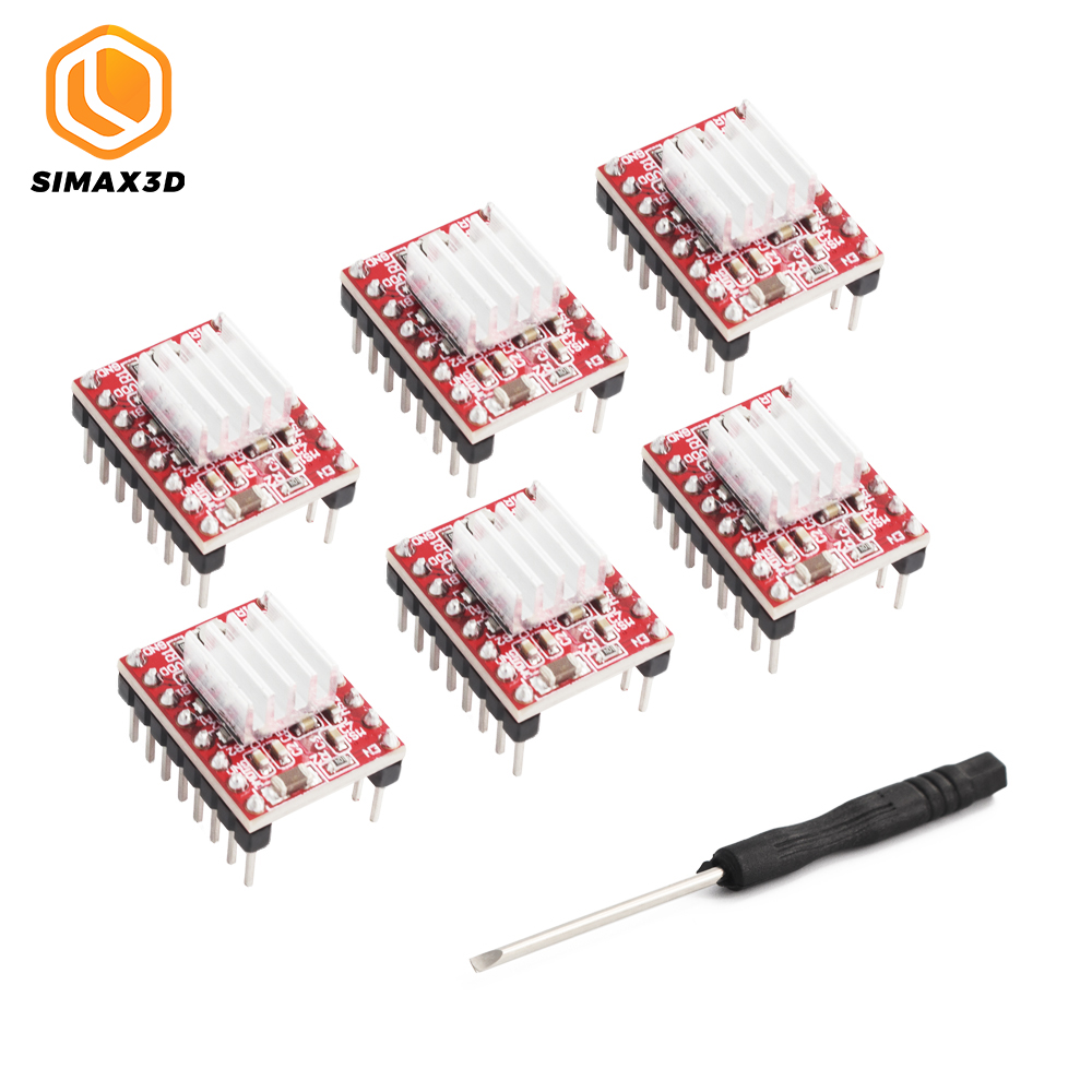 SIMAX3D® 6Pcs A4988 Stepper Motor Driver Board Red with Heatsink for 3D Printer 1