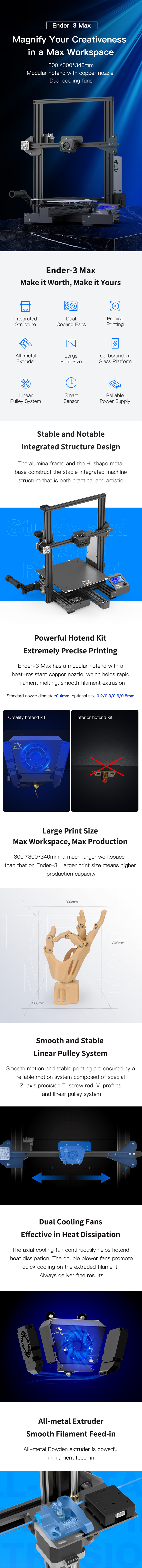 Creality 3D® Ender-3 MAX 3D Printer 300x300x340MM Prinz Size Dual Cooling Fans/All-metal Extruder/Larger Carborundum Glass Platform/Smart Sensor/Relia 15