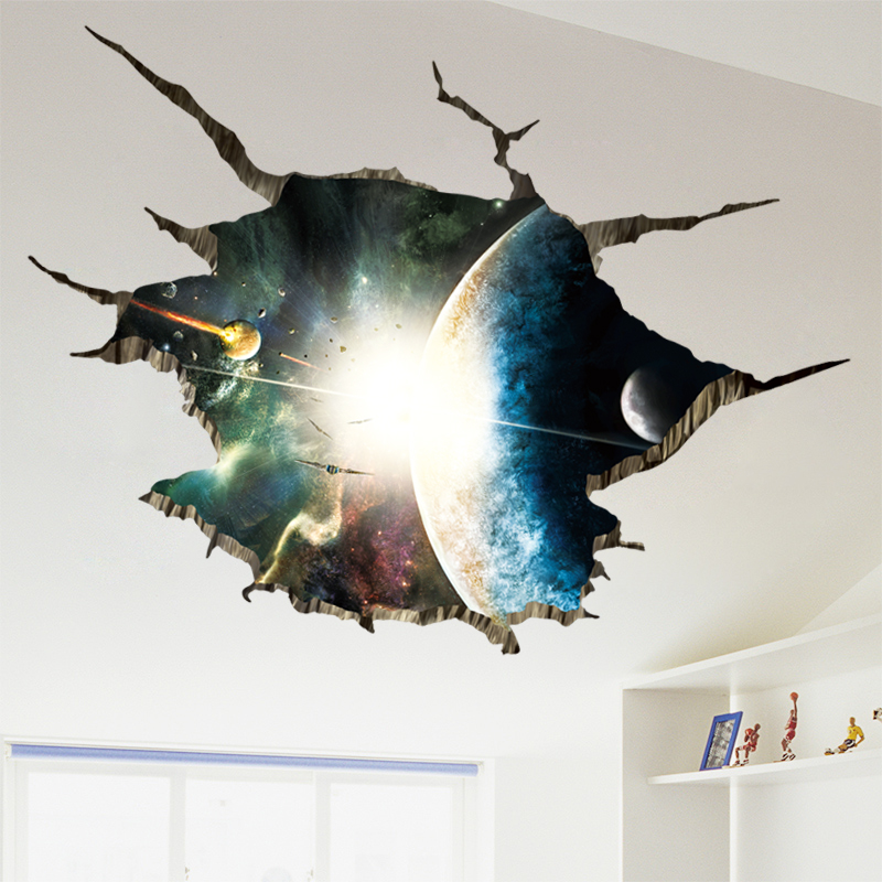 

Miico Creative 3D Space Universe Planets Broken Wall Removable Home Room Decorative Wall Floor Decor Sticker