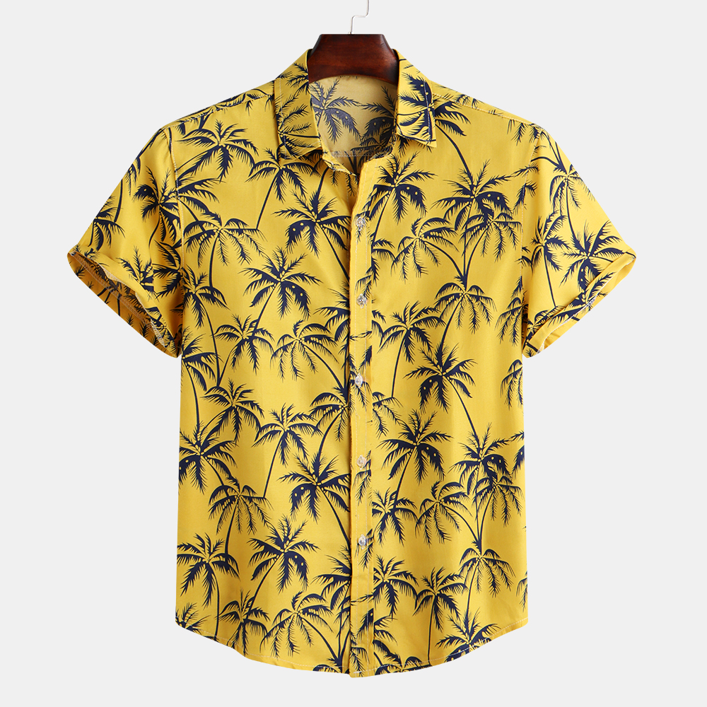 

Mens Palm Tree Floral Printed Summer Vacation Hawaiian Shirt