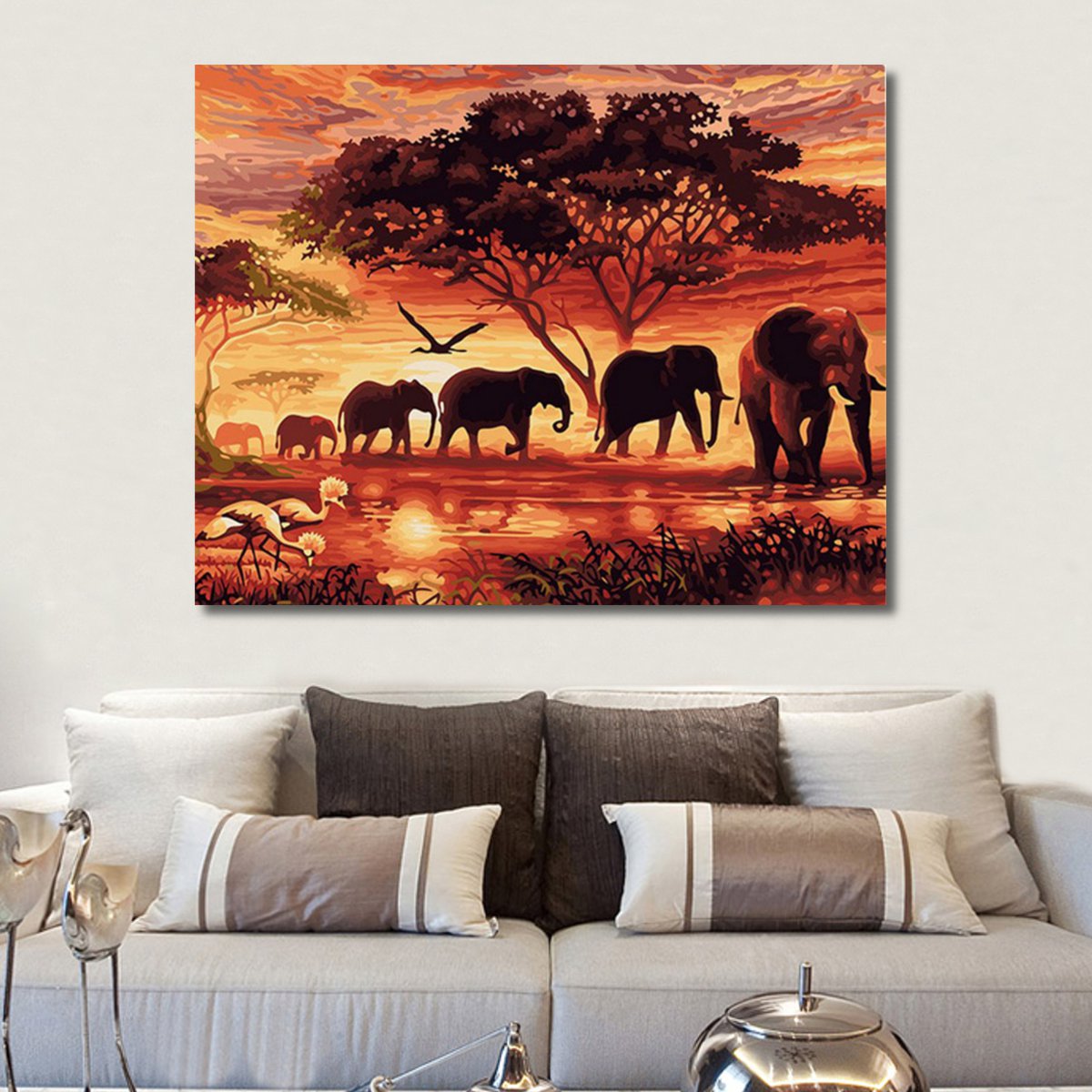 

RUOPOTY Elephants Landscape DIY Digital Painting By Numbers Modern Wall Art Canvas Painting Unique Gift For Home Decor 40x50cm