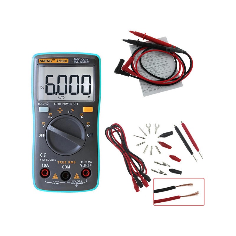 

ANENG AN8001 Professional True RMS Digital Multimeter 6000 Counts Backlight AC/DC Ammeter Voltmeter Resistance Capacitance Frequency Tester + Test Lead Set