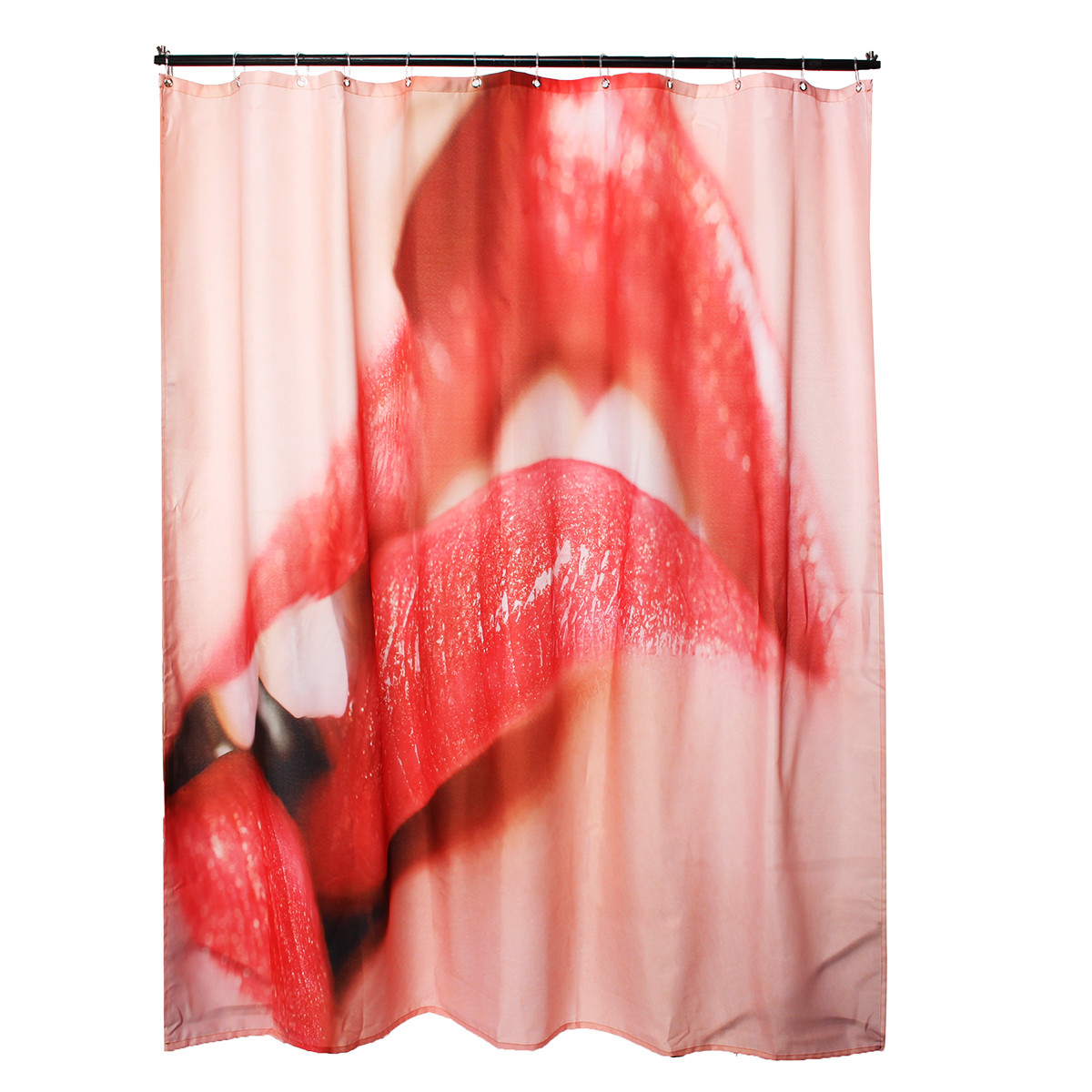 150x180cm 3D Sexy Red Lips Waterproof Shower Curtain Bathroom Decor with 12 Hooks