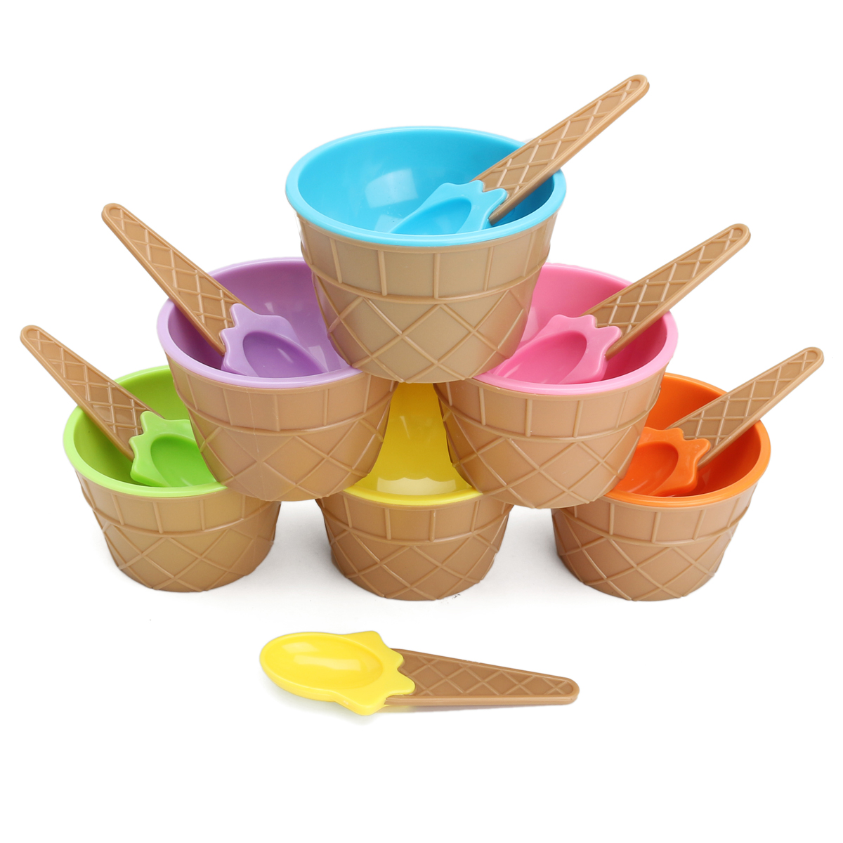 Children Ice Cream Bowls With Spoon Durable Plastic Ice Cream Cup Dessert Bowl 