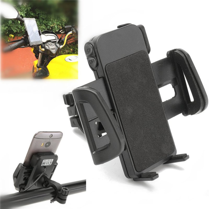 

Universal Motorcycle MTB Bike Handlebar Water-proof USB Charging Mount Phone Holder for Cell Phone