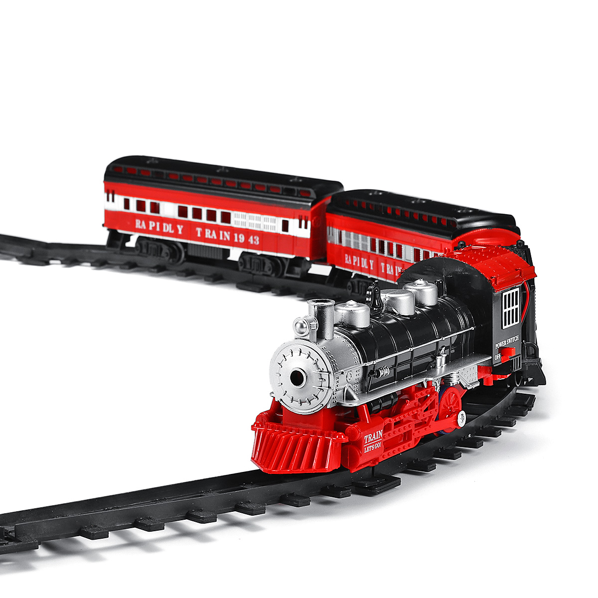 

Smoke Light Simulation Sound Effect Classical Steam Train Assembled Electric Rail Car Track Toys