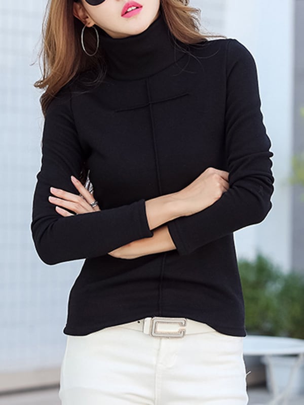 

Women's Casual Solid Color Turtle Neck Long Sleeve Tops
