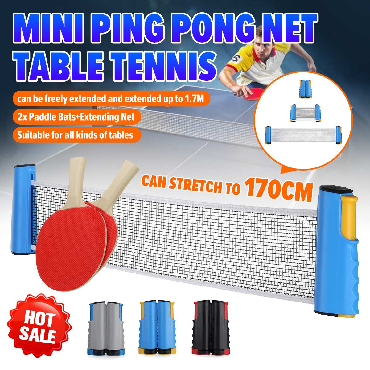Indoor Table Tennis Use Ping Pong Net Paddle Bats Telescopic Extending Net 