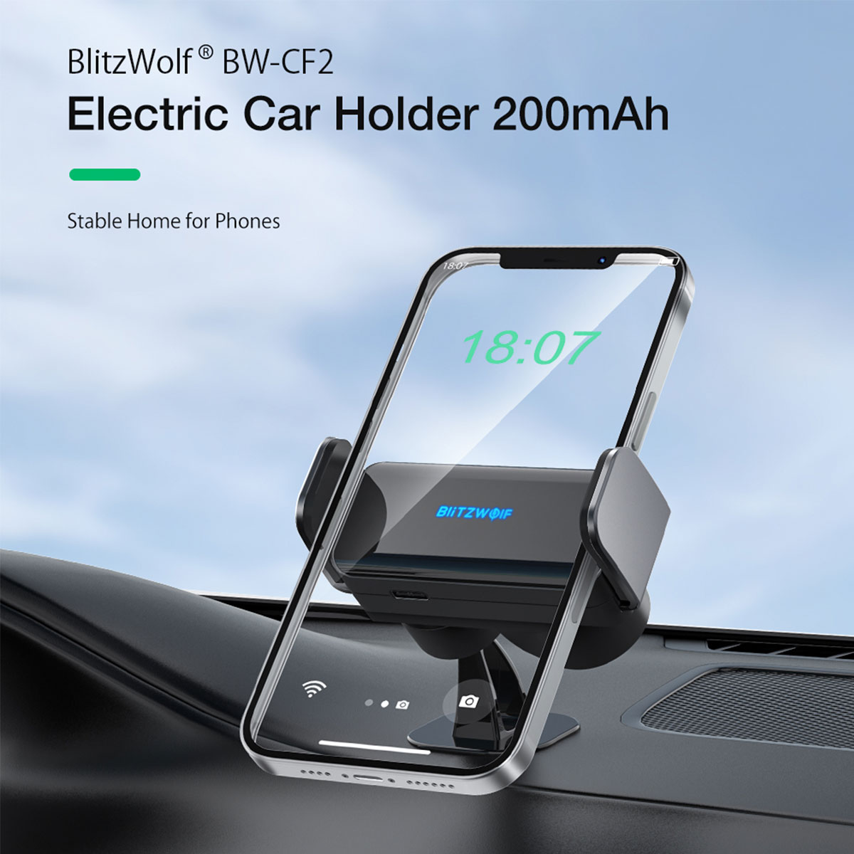 BlitzWolf BW-CF2 2 in 1 Infrared Induction Smart Sensor Car Phone Holder Air Vent/ Dashboard Stand for 68-90mm Width Phone Auto Support Mount Car Phone Bracket Universal for iPhone 13 POCO X3 F3 for Samsung 5