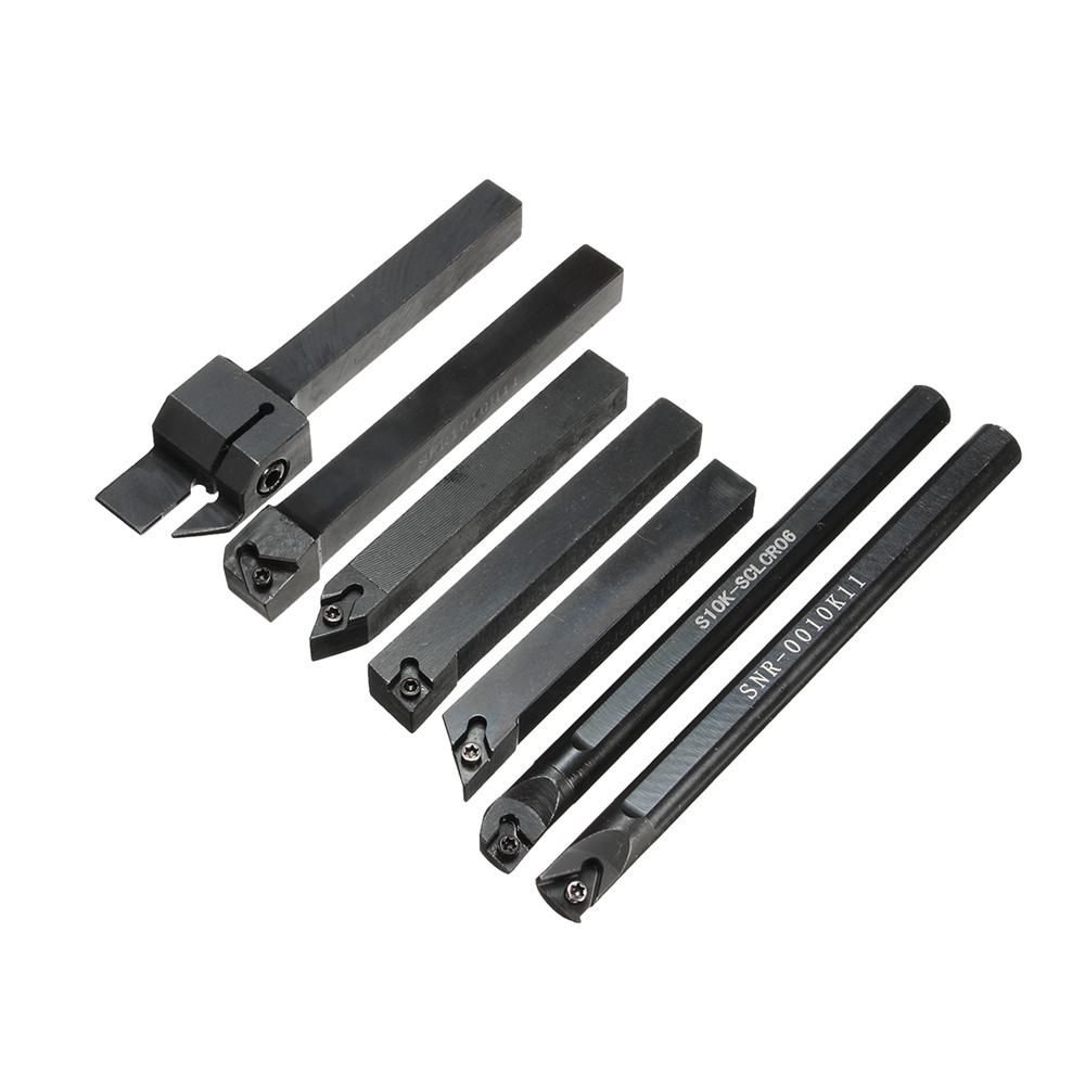 7pcs 10mm Lathe Turning Boring Bar Tool Holder with T8 Wrenches and Carbide Inserts