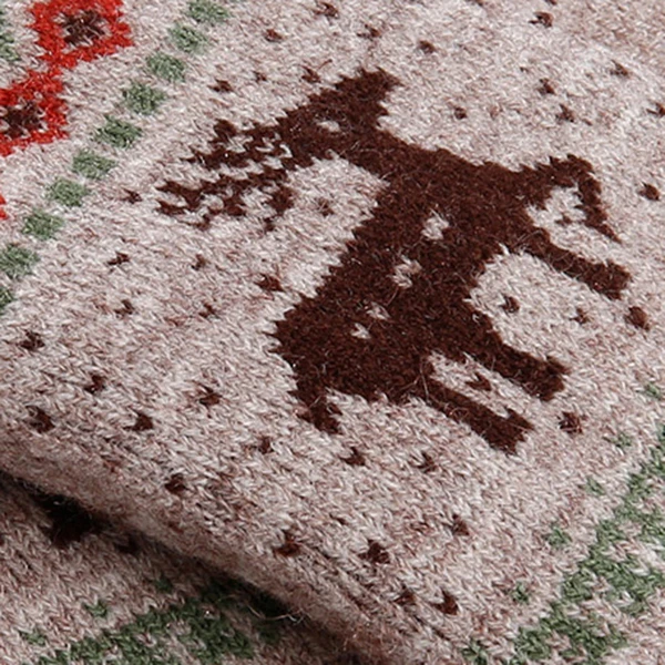 Women Girls Winter Crochet Knitted Warm Gloves  Touch Screen Cute Deer Printing Mittens
