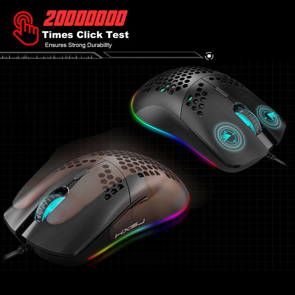 HXSJ J900 Wired Gaming Mouse Honeycomb Hollow RGB Game Mouse with Six Adjustable DPI Ergonomic Design for Desktop Computer Laptop PC 8