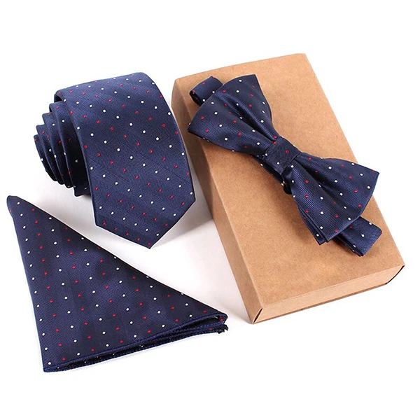 Mens Fashion Business Tie Sets Neck Tie Bow Tie Pocket Square Towel 3 Pieces Party Tie