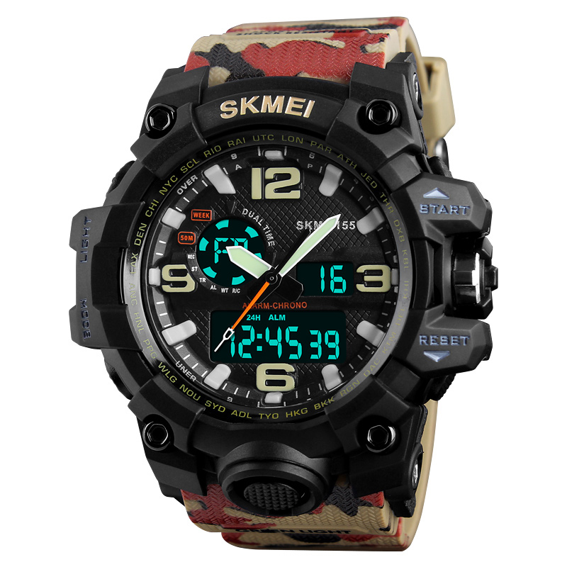 

SKMEI 1155 50M Водонепроницаемые мужские спортивные часы Камуфляжный компас LED цифровые часы
