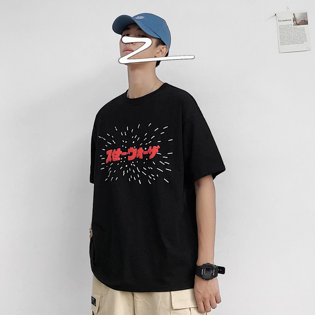 

Японский стиль личности печать пены с короткими рукавами футболки сезон стиль харадзюку пара студент с половиной рукава тенденция