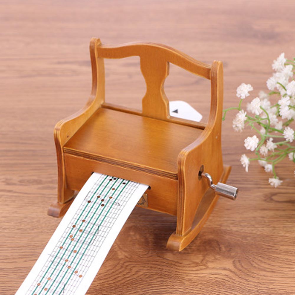 

15 Tone DIY Hand Cranked Wooden Chair Music Box With Hole Puncher Paper Tapes