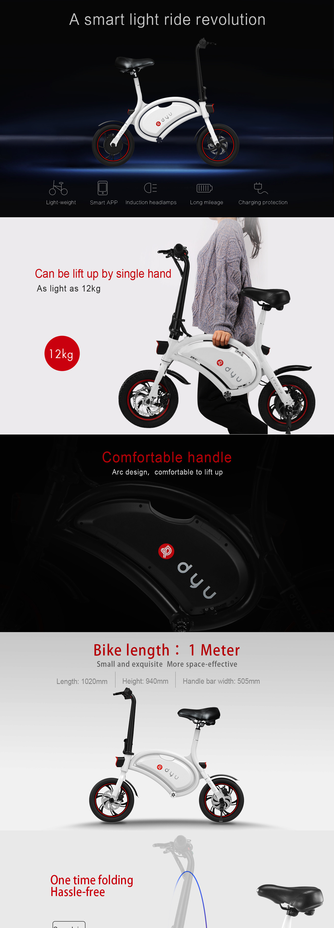 F-wheel Smart Location Electric Scooter Motorcycle 12inch Damping Tire 20KM/H