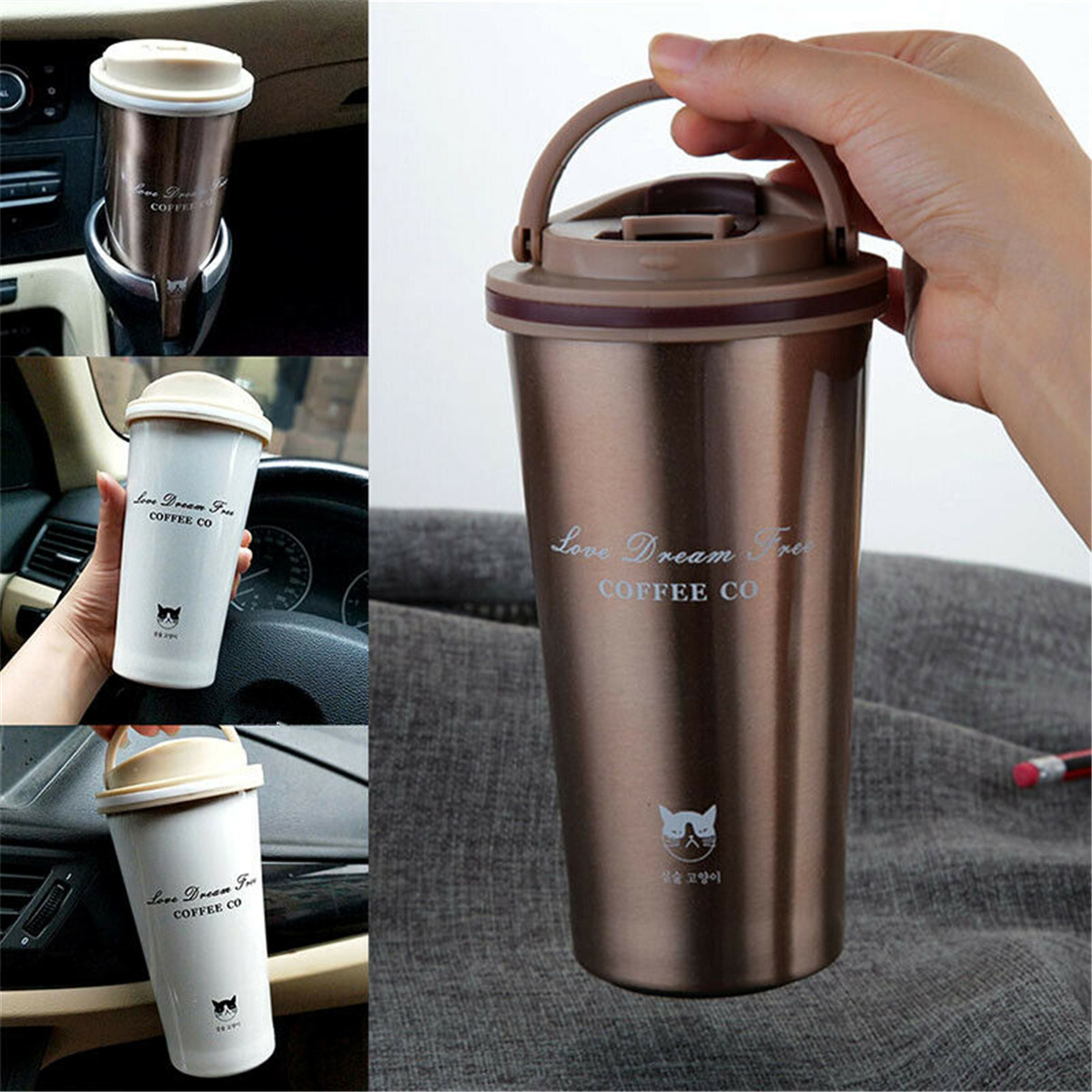 Travel Mug  Insulated Coffee Mug Cup  Flask Vacuum Screw Lid  500 ml Leak proof 