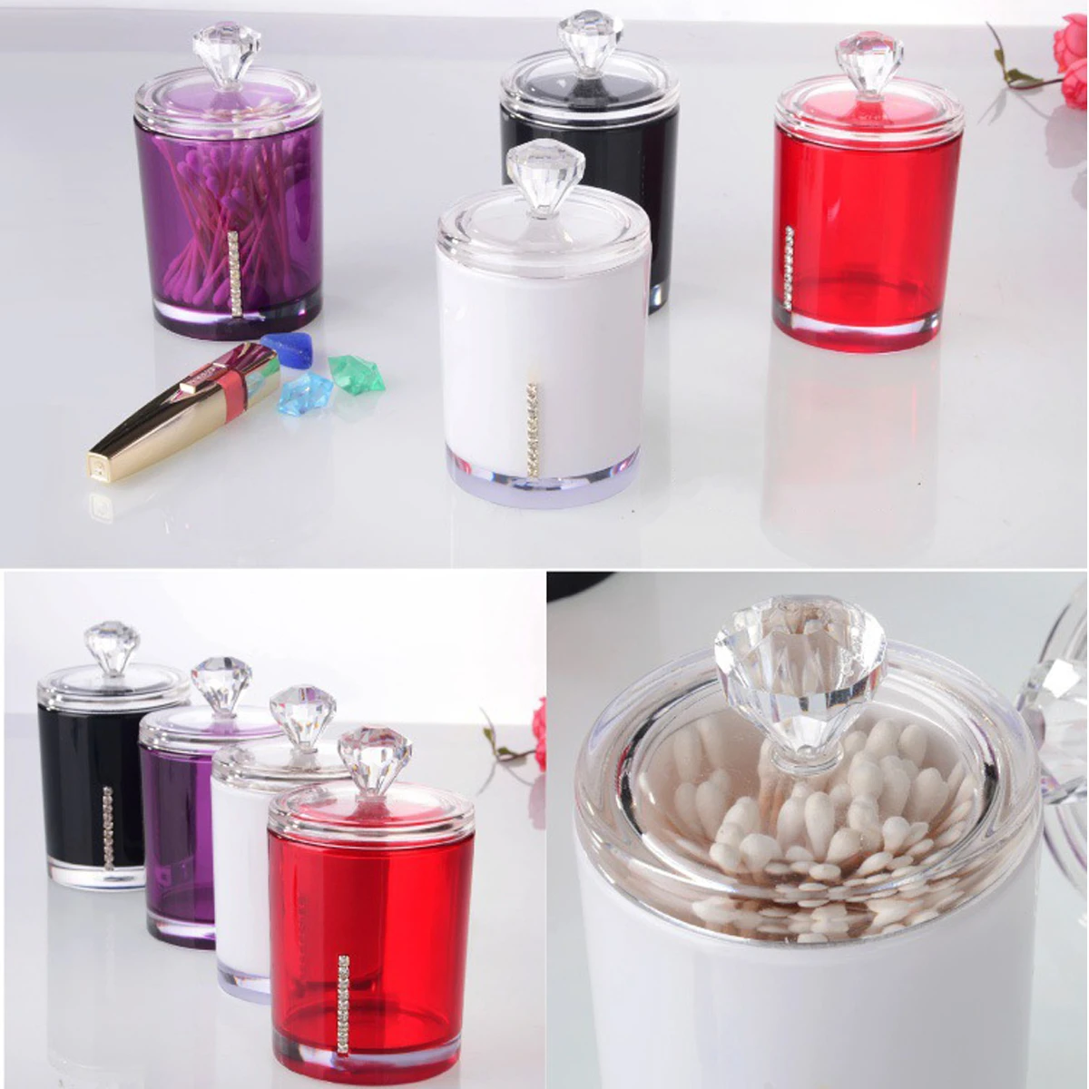 Transparent Acrylic Cotton Swab Holder Organizer Storage Box Container Makeup Cosmetics Tool