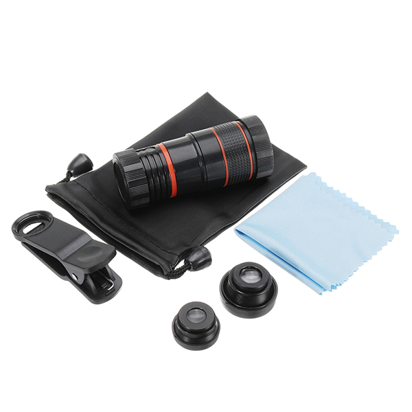 

Apexel CL-19B85 4 in 1 8X Telescope Zoom Fisheye Wide Angle Macro Lens for Mobile Phone Tablet