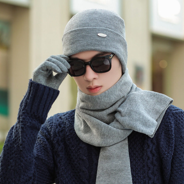 

Thick Warm Earmuffs Knit Hat Scarf Three-piece
