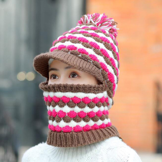 

Outdoor Warm Mask Wool Cap Bib Thickening Ear Knitted Cap