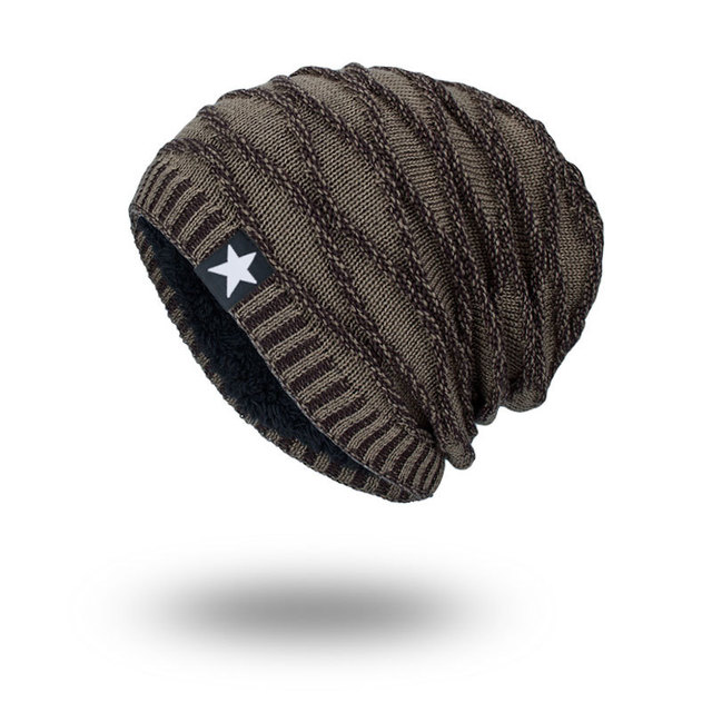 

Knit Wool Hat Season Plus Warm Black Five-star Beanie Cap