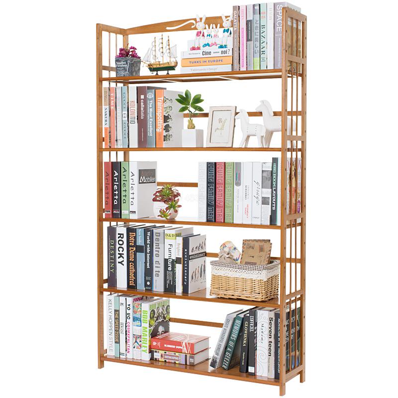 

Solid Wood Bamboo Bookshelf Elegant Book Display Rack Standing Living Room Shelves Kitchen Storage Books Magazine Organizer