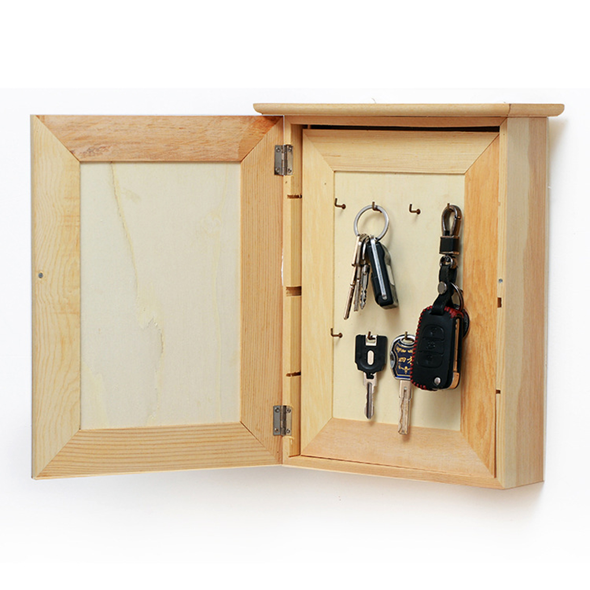 

Wooden Key Box Cabinet Keys Storage Hook Holder Organizer Wall Mounted 2 Layers