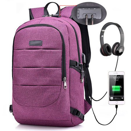 

17 inch Laptop Backpack with USB Charging Earphone Port Anti-Theft Password Locker Bag Water Resistant Compurter Backpacks for Women Men Casual Hiking Travel Daypack