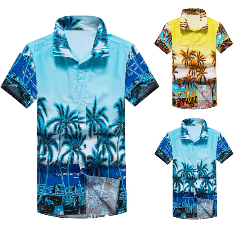 

Mens Hawaiian Shirt Beach Floral Party Summer Holiday Fancy Top Short Sleeve Tee
