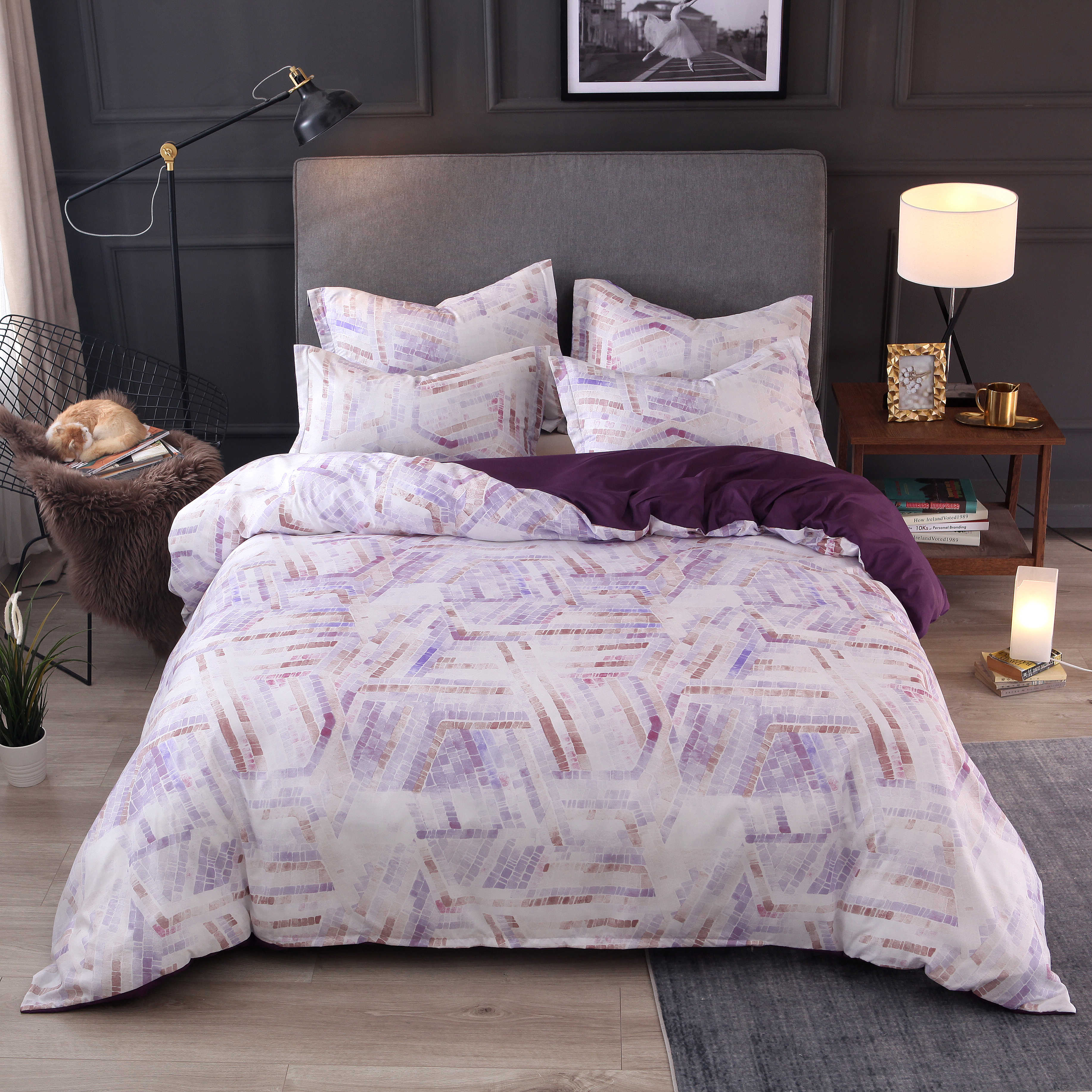 

3 PCS Bedding Sets Simple Style Printed Quilt Cover Pillowcase For Queen Size