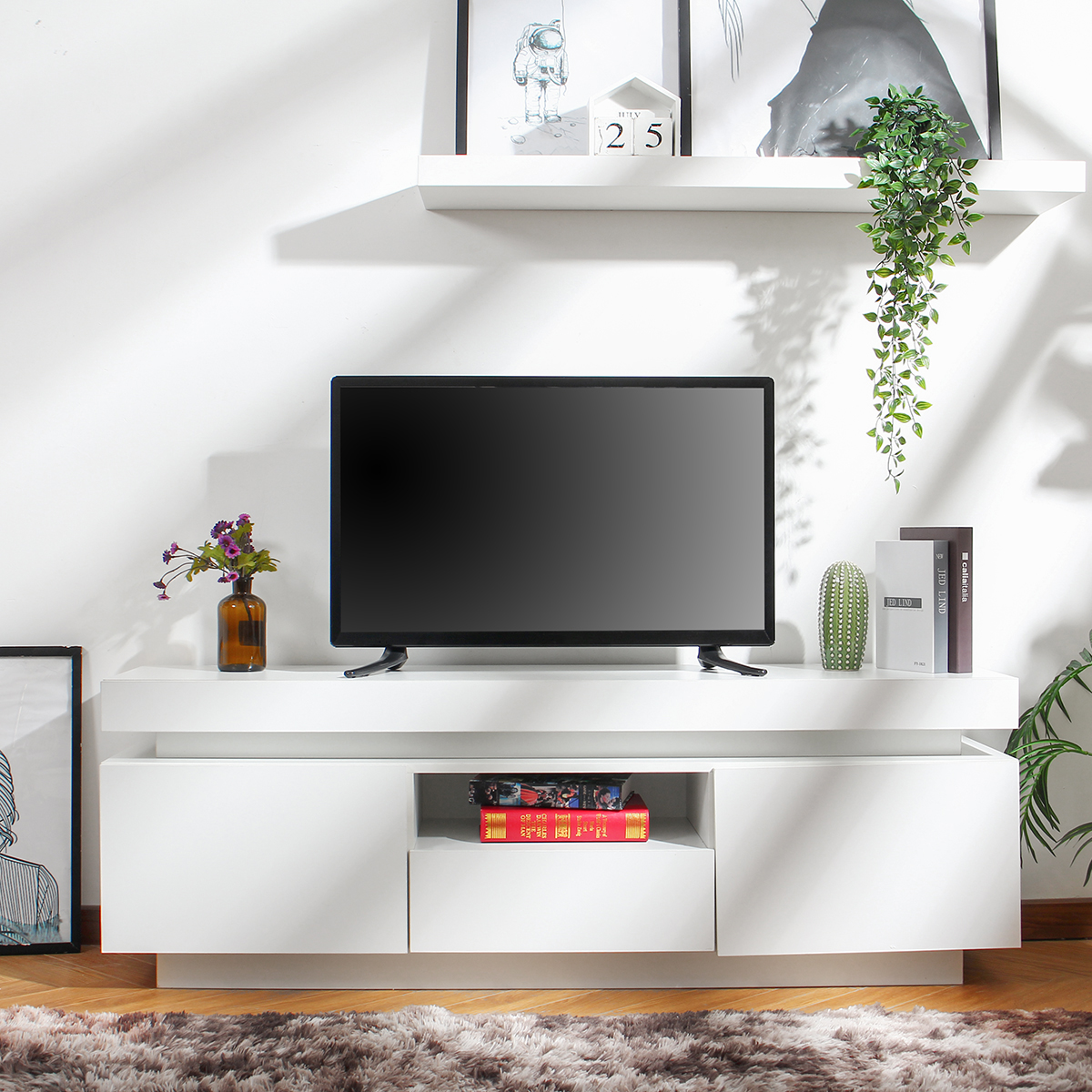 

LED TV Cabinet TV Stand Bookshelf Files Books Storage Shelves with LED Light for Living Room Bedroom Study Office