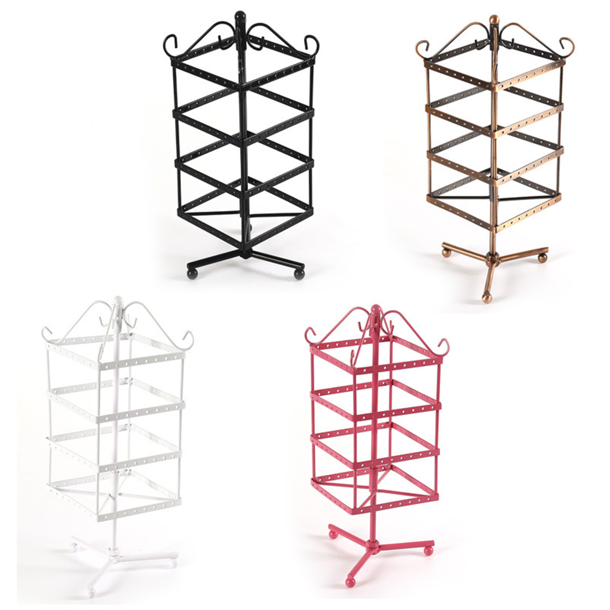 

128 Holes Rotating Earring Iron Stand Ring Display Square Jewelry Rack Holder