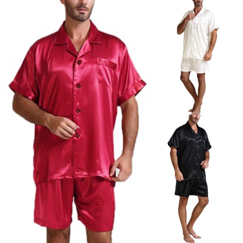 

Мужская шелковая атласная с коротким рукавом Пижамный комплект Пижамы Ночная сорочка Пижамная пижама Домашняя одежда