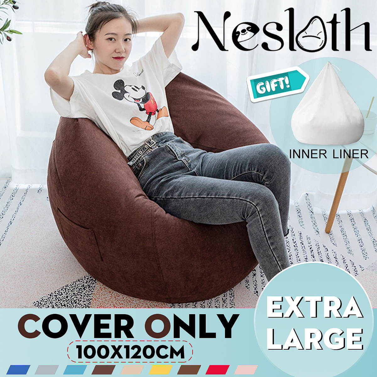 NESLOTH 100*120cm Soft Bean Bag Chairs Couch Sofa Cover Indoor Lazy Sofa For Adults 2